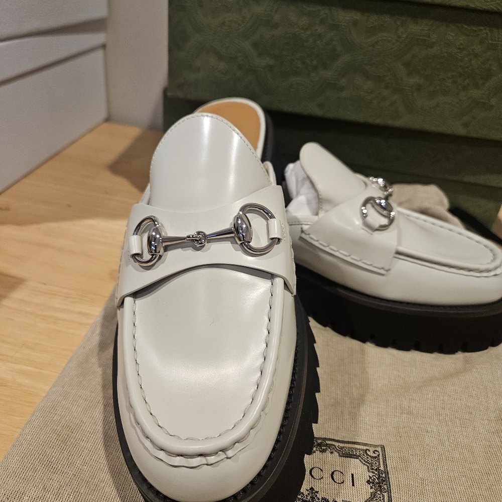 Gucci Horsebit Platform Mules Mystic White - Picture 7 of 10